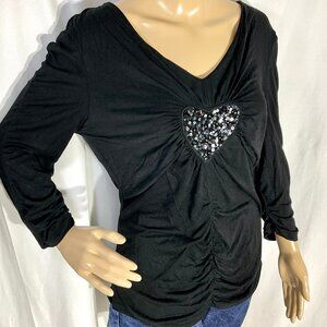 Marc Bouwer Sz M Black Sequin Heart Top